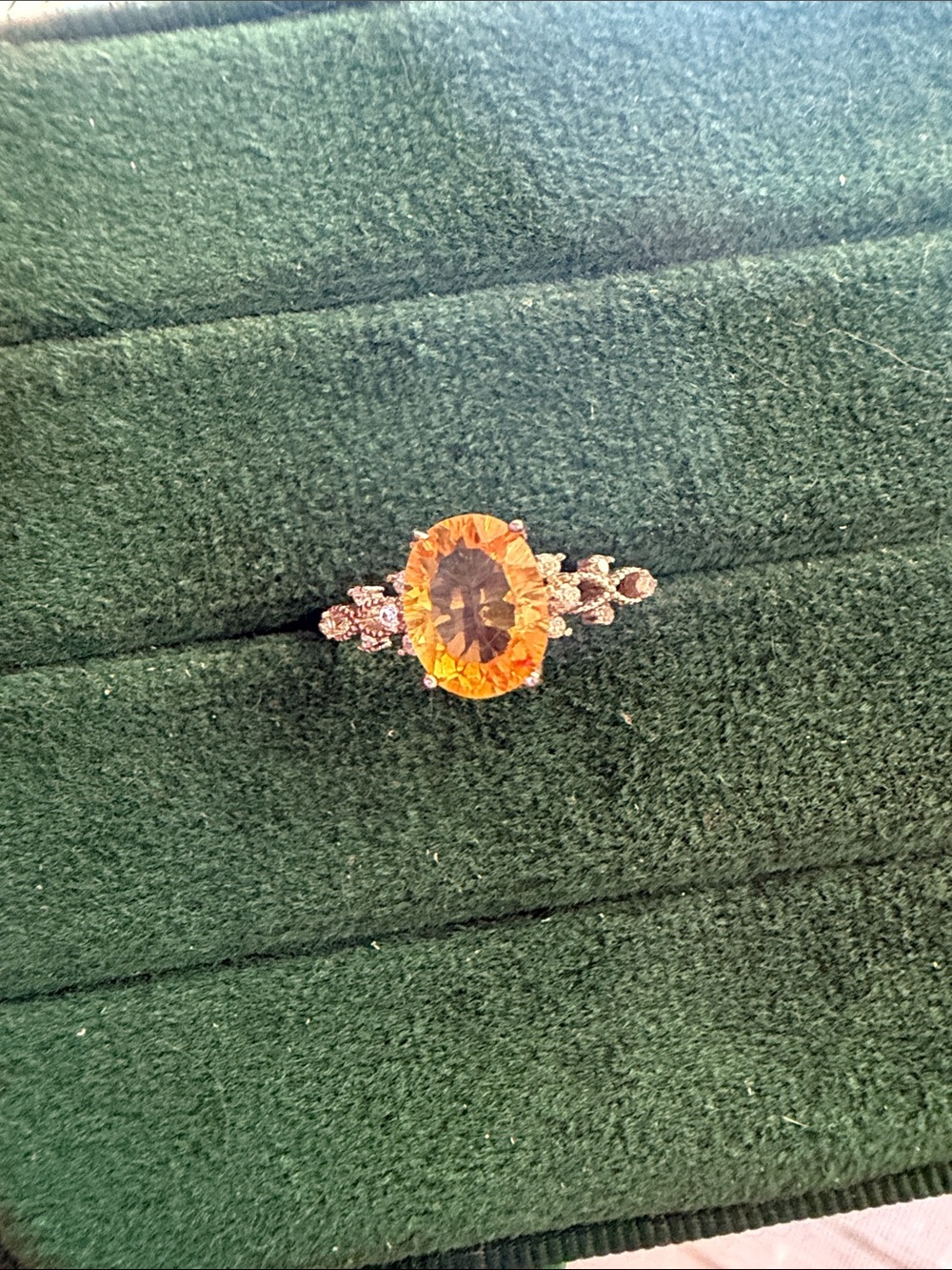 Orange Oval Citrine-Style Ring in silver Setting Ring size 7 adjustable